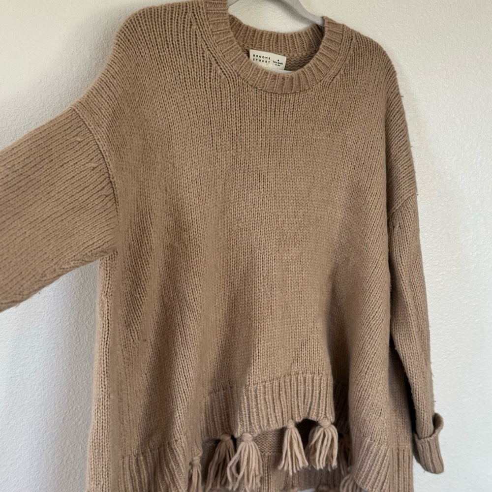 Kate Spade Broome Street Alpaca Tassel Sweater Warm Caramel Beige Wool M $348 - Picture 3 of 9